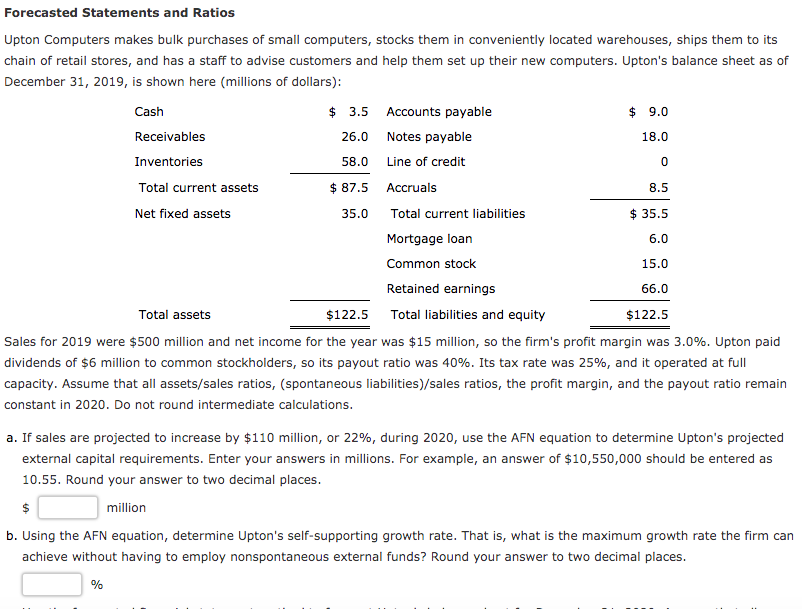  0 8.5 15.0 Forecasted Statements and Ratios Upton Computers makes bulk