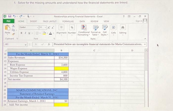  FILE Paste Clipboard Al 1. Solve for the missing amounts and