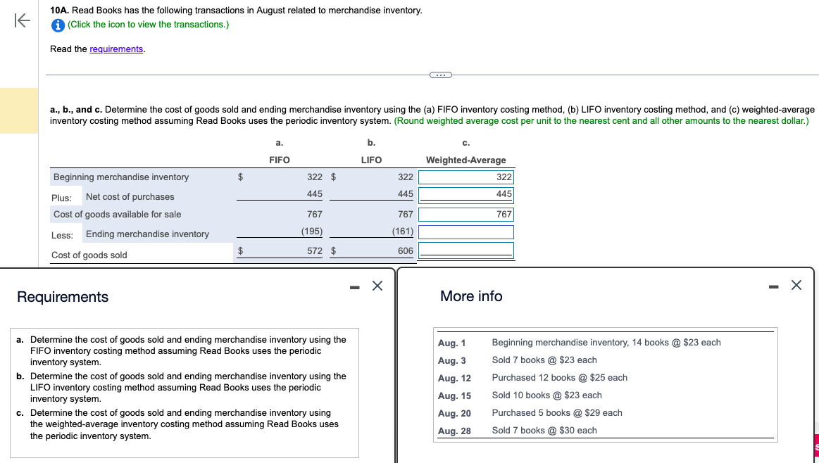 * please solve part "C" Weighted-Average With all calculation steps !!!! 10A.