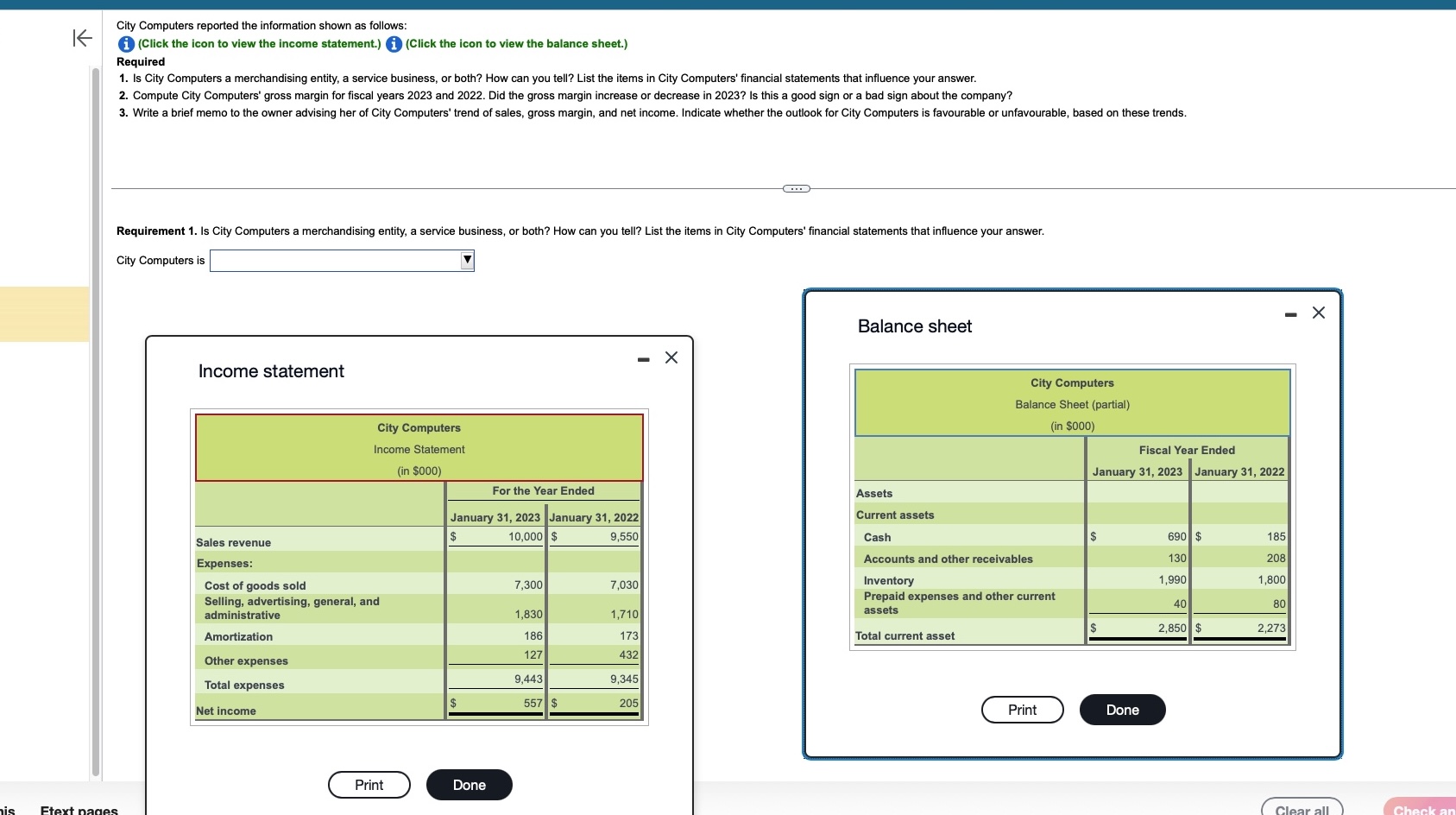  City Computers reported the information shown as follows: i)(Click the icon