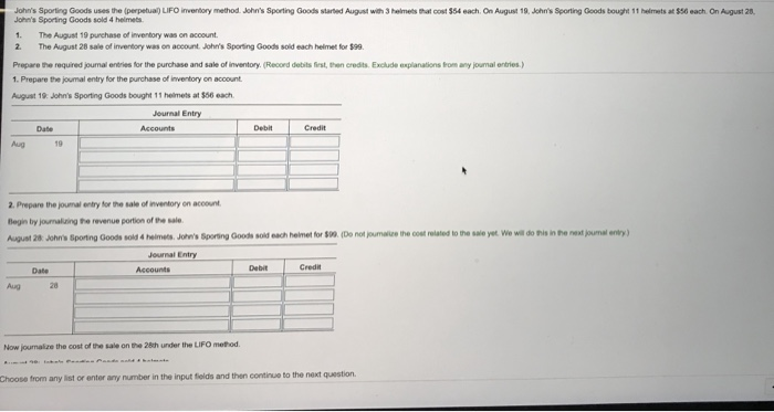  John's Sporting Goods uses the (perpetual) LIFO inventory method John's Sporting