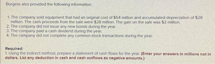 LO13-2] A comparative balance sheet and an income statement for Burgess Company