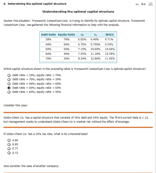  9. Determining the optimal capital structure Aa Aa Understanding the optimal