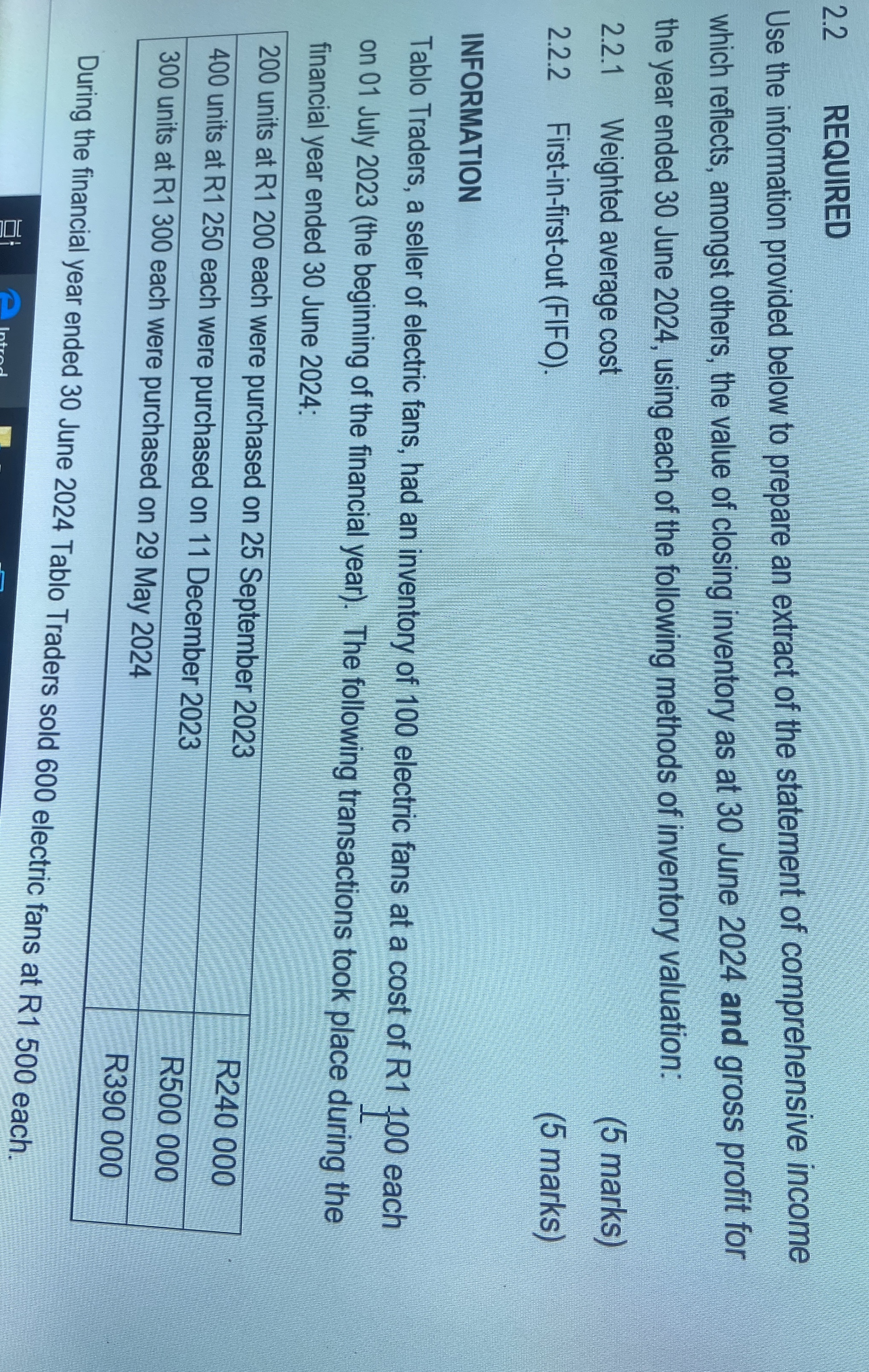  2.2 REQUIRED Use the information provided below to prepare an extract