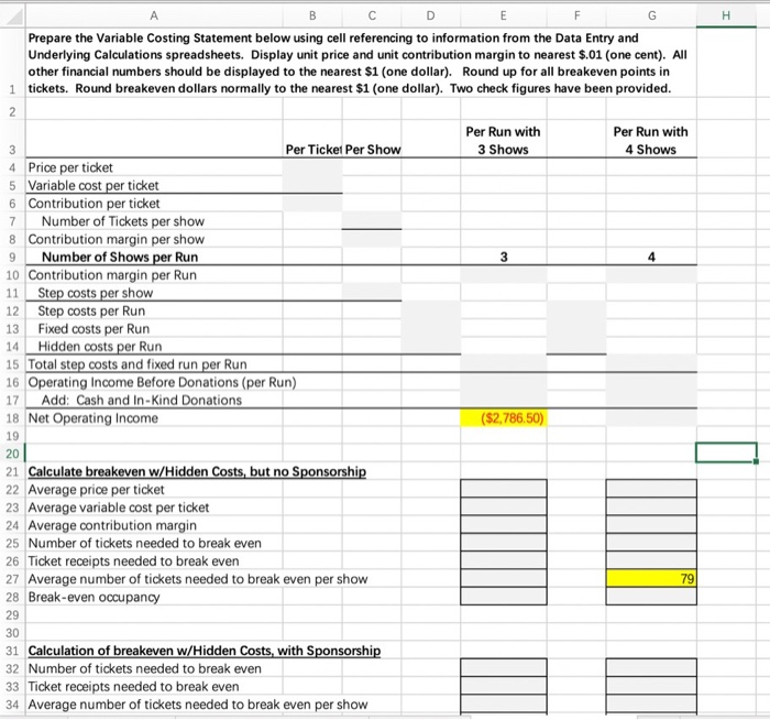 using cell referencing to information from the Data Entry and Underlying Calculations