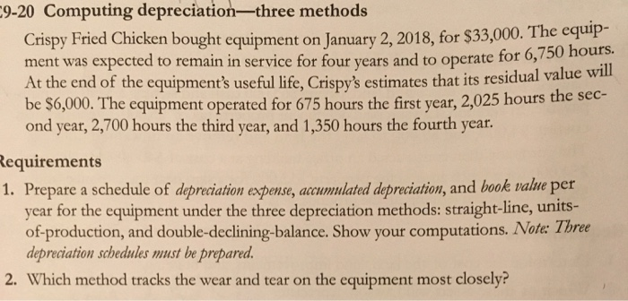  9-20 Computing depreciation-three methods Crispy Fried Chicken bought equipment on January