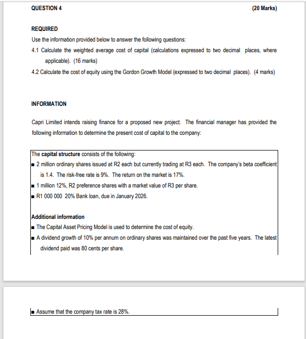  REQUIRED Use the information provided below to answer the following questions: