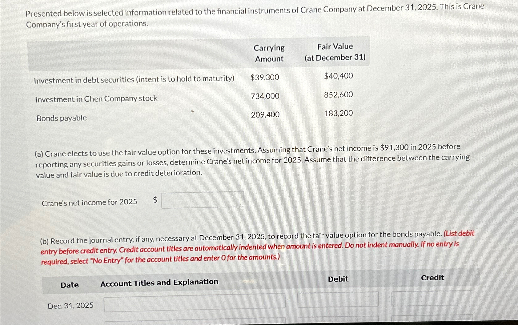  Presented below is selected information related to the financial instruments of