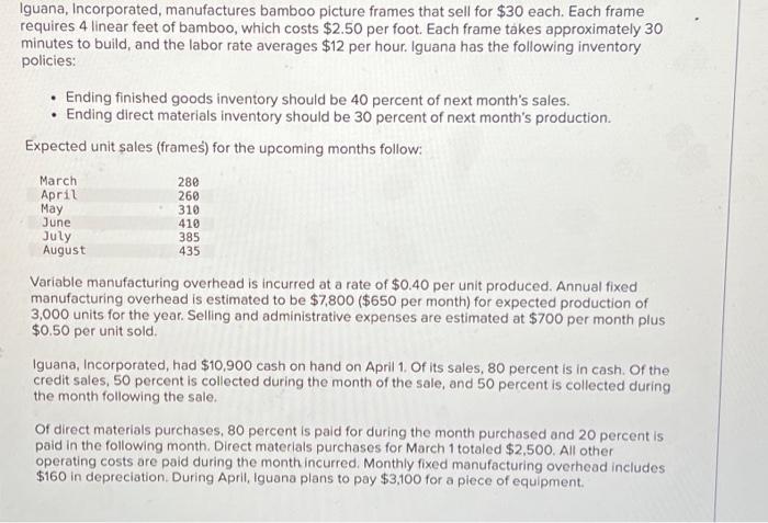  please please help me solve as soon as possible Iguana, Incorporated,