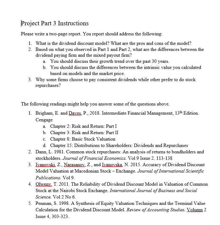  Project Part 3 Instructions Please write a two-page report. You report
