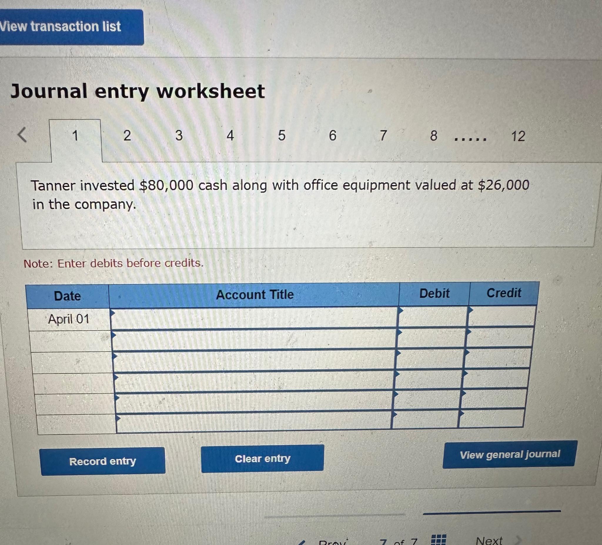  Journal entry worksheet 1 2 3 4 5 6 7 8