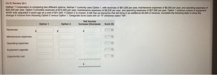  Do it! Revlew 20-1 Nathan T Corporation is comparing two different