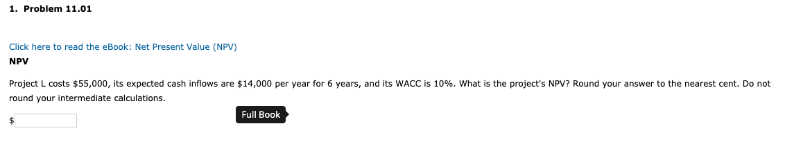 1. Problem 11.01 Click here to read the eBook: Net Present
