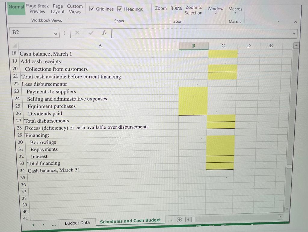 year. The Controller has asked you to prepare the Cash Budget and