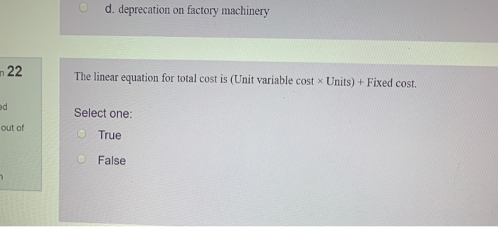  The linear equation for total cost is ( Unit variable costs