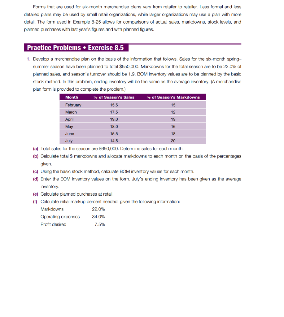Through Excel Forms that are used for six-month merchandise plans vary