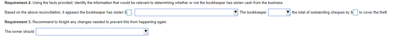 Recently, Brett Knight, the owner, has suspected the bookkeeper of stealing. Here