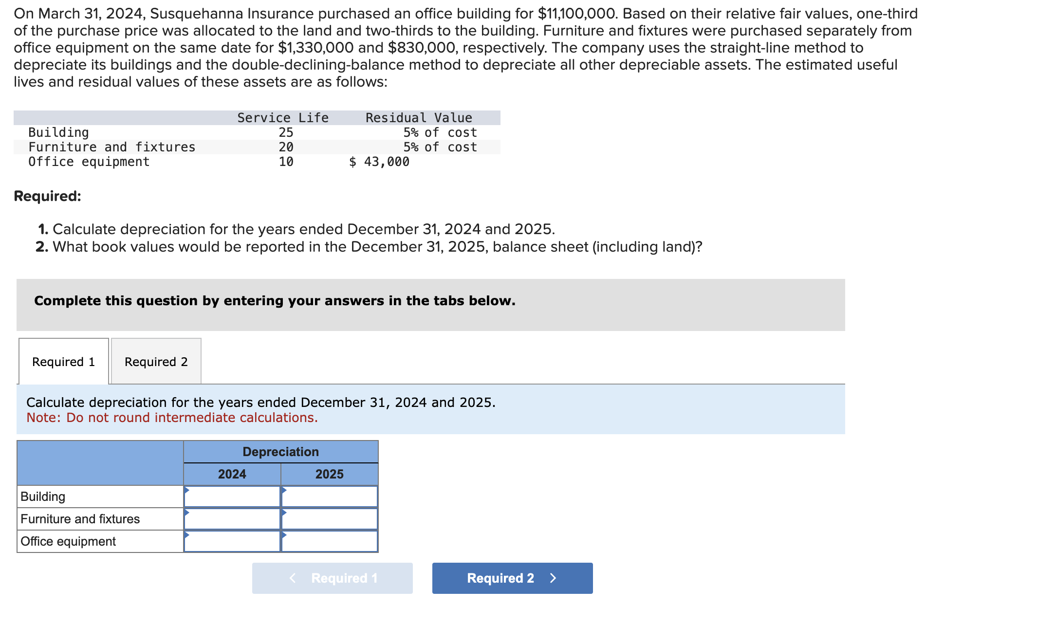  On March 31,2024, Susquehanna Insurance purchased an office building for $11,100,000.