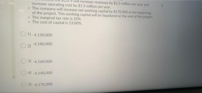 the Initial net cash flow of this project (ie. CFO) is $