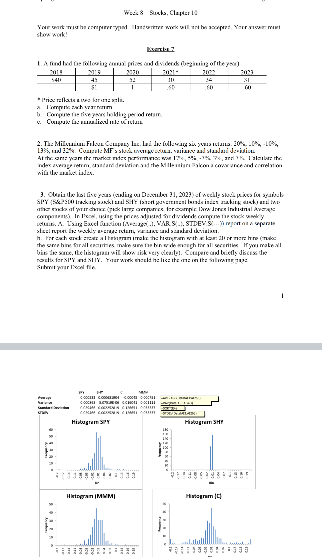  Week 8- Stocks, Chapter 10 Your work must be computer typed.