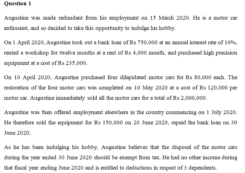 To do asap showing all workings Question 1 Augustine was made redundant