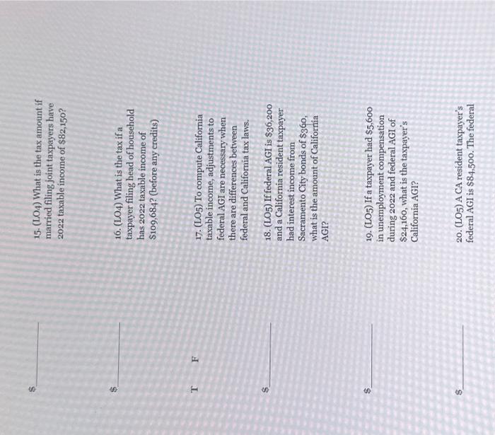 need help please. 15. ( LO4) What is the tax amount if
