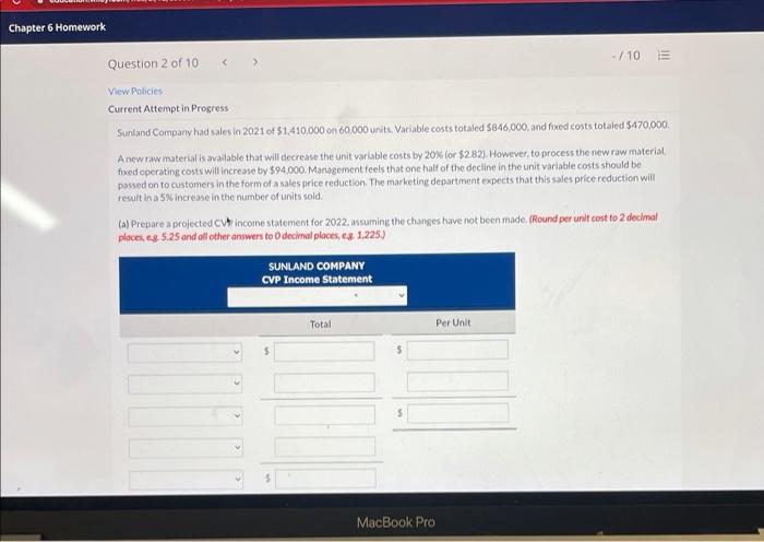  Chapter 6 Homework -/10 E Question 2 of 10 View Policies