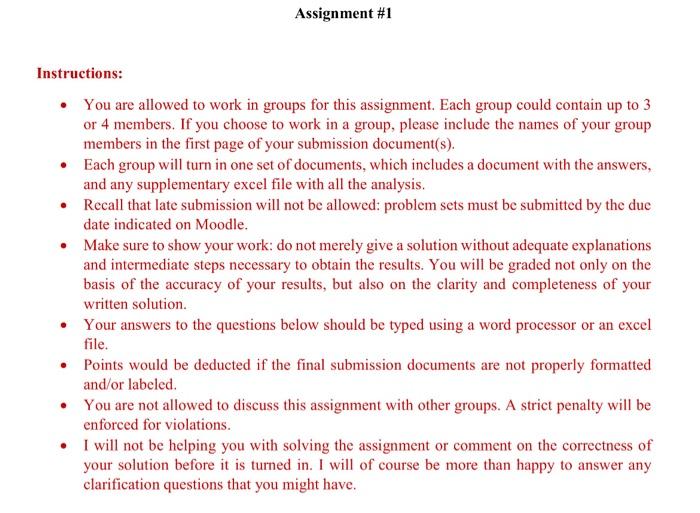  Assignment #1 Instructions: You are allowed to work in groups for