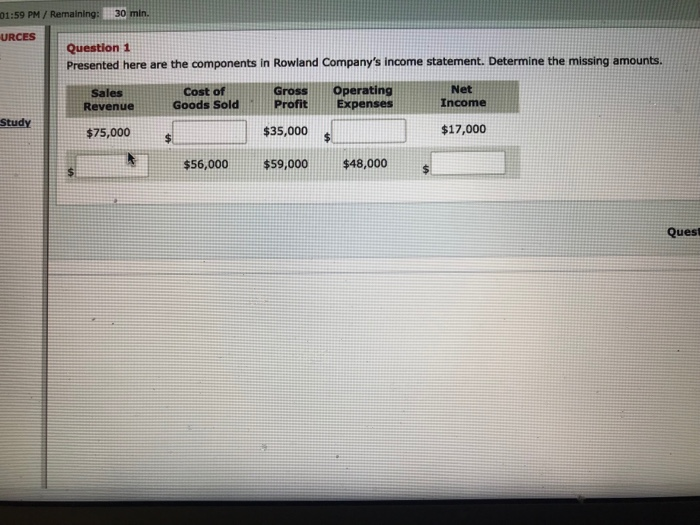  01:59 PM / Remaining: 30 min. URCES Question:1 Presented here are