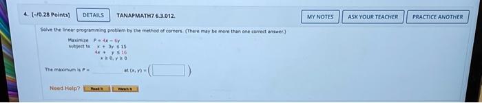  4. (-/0.28 Points DETAILS TANAPMATH7 6.3.012. MY NOTES ASK YOUR TEACHER