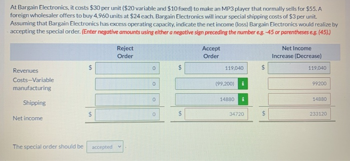  At Bargain Electronics, it costs $30 per unit ($20 variable and
