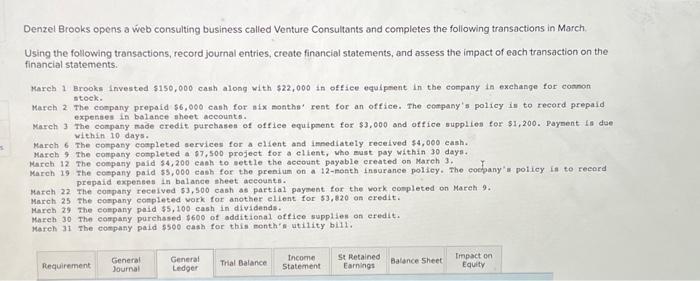 need help with everything but general journal Denzel Brooks opens a web