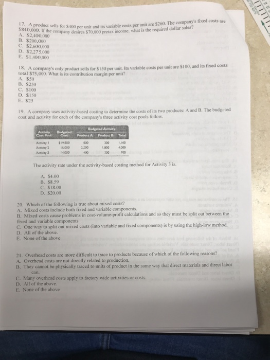  s for $400 per unit and its variable costs per unit