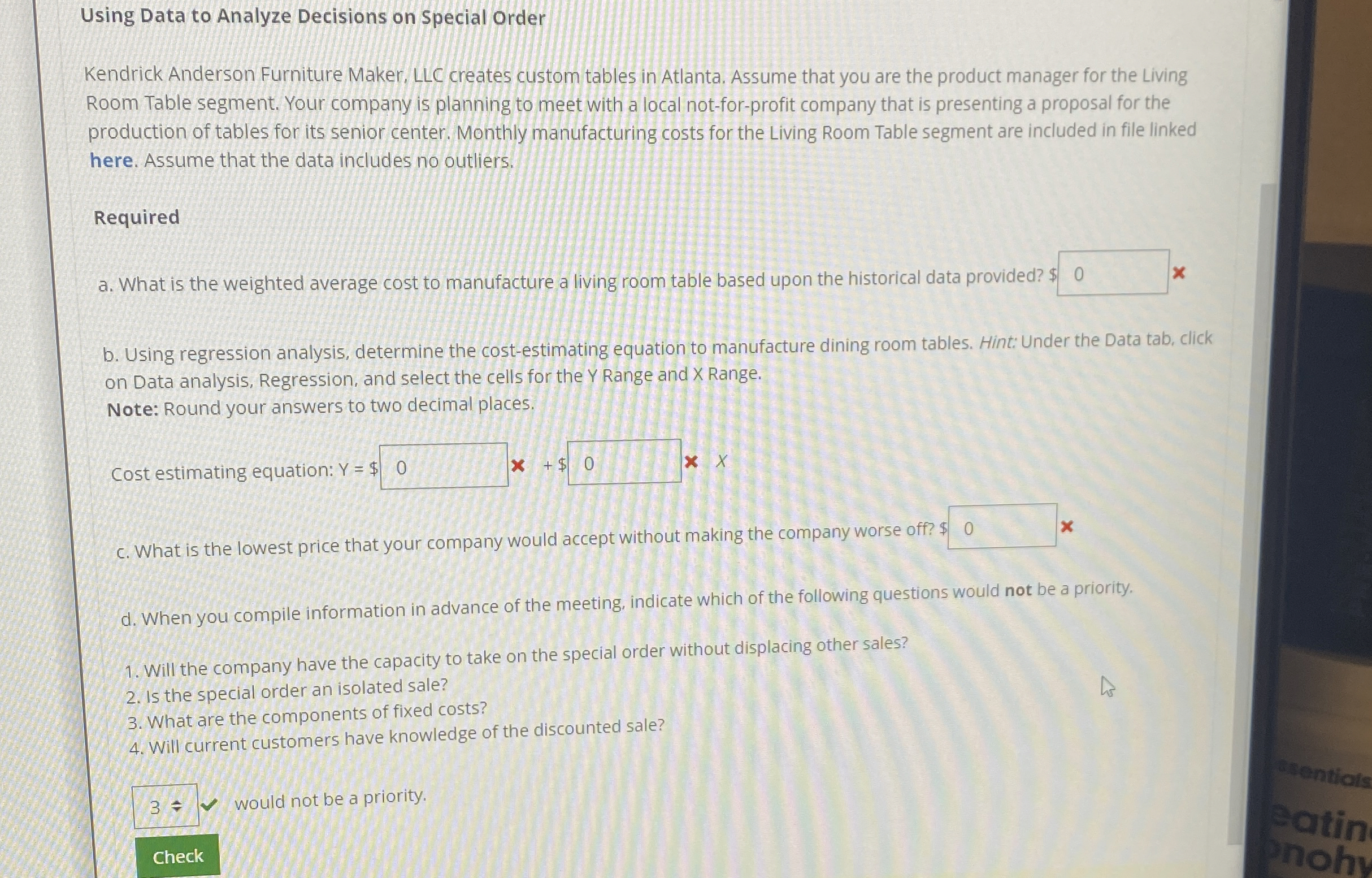  Using Data to Analyze Decisions on special Order Kendrick Anderson Furniture