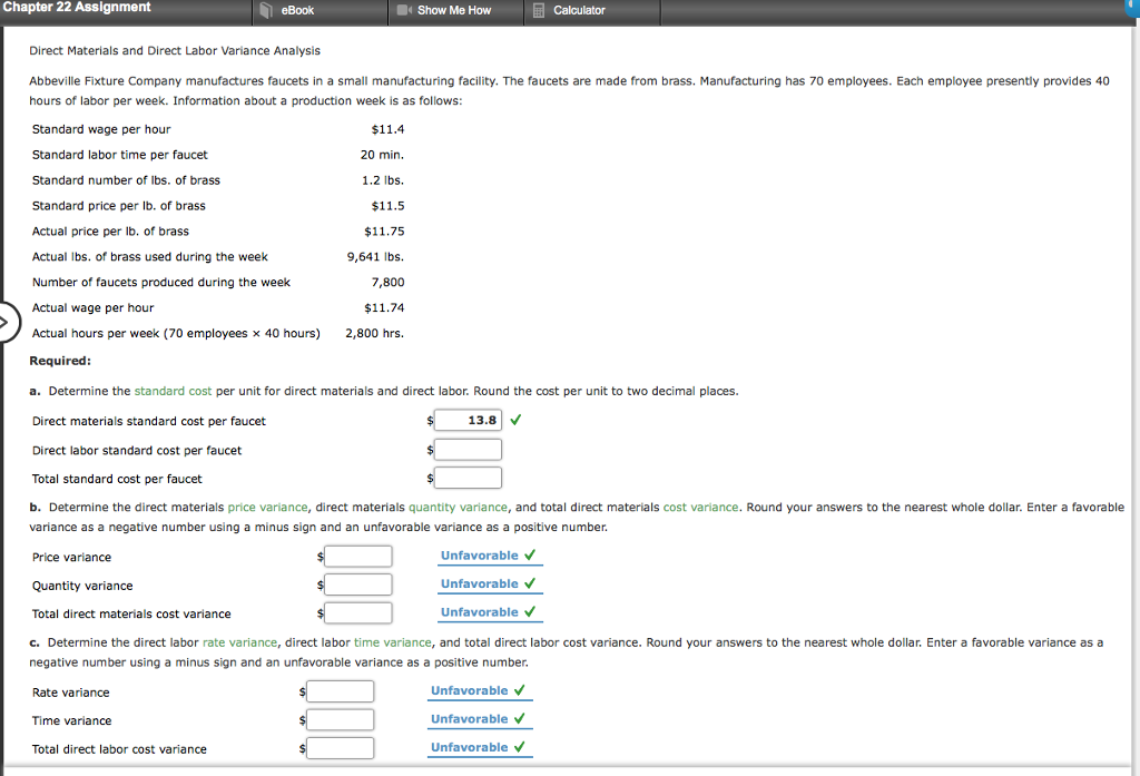 Chapter 22 Assignment eBook Show Me How Calculator Direct Materials and