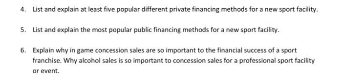  4. List and explain at least five popular different private financing