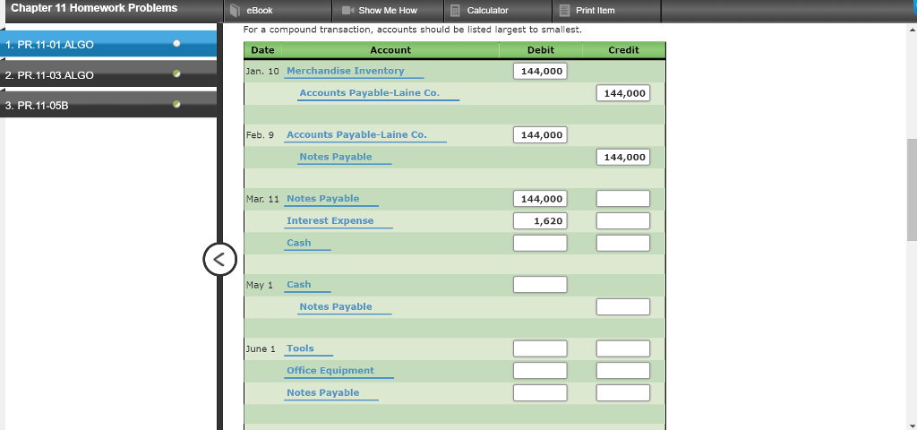 Llablity Transactlons 1. PR.11-01.ALGO The following items were selected from among the
