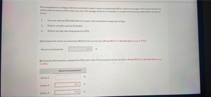 correct The South Division of Blue Spruce Company reported the following data