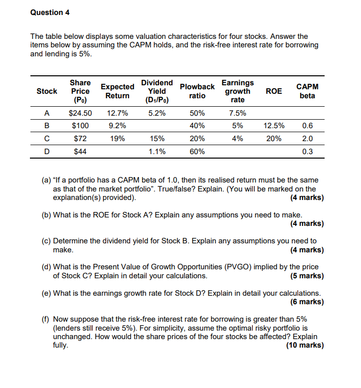 PART d), e) and f) needed with full explanation. Question 4