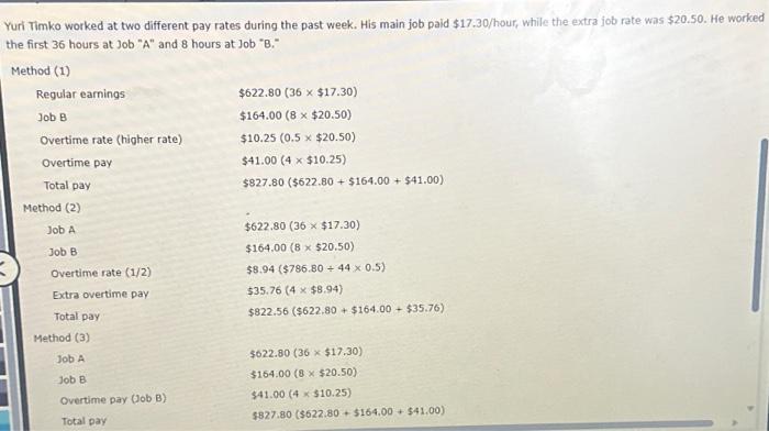 the past week. His main job paid $17.30/ hour, while the extra