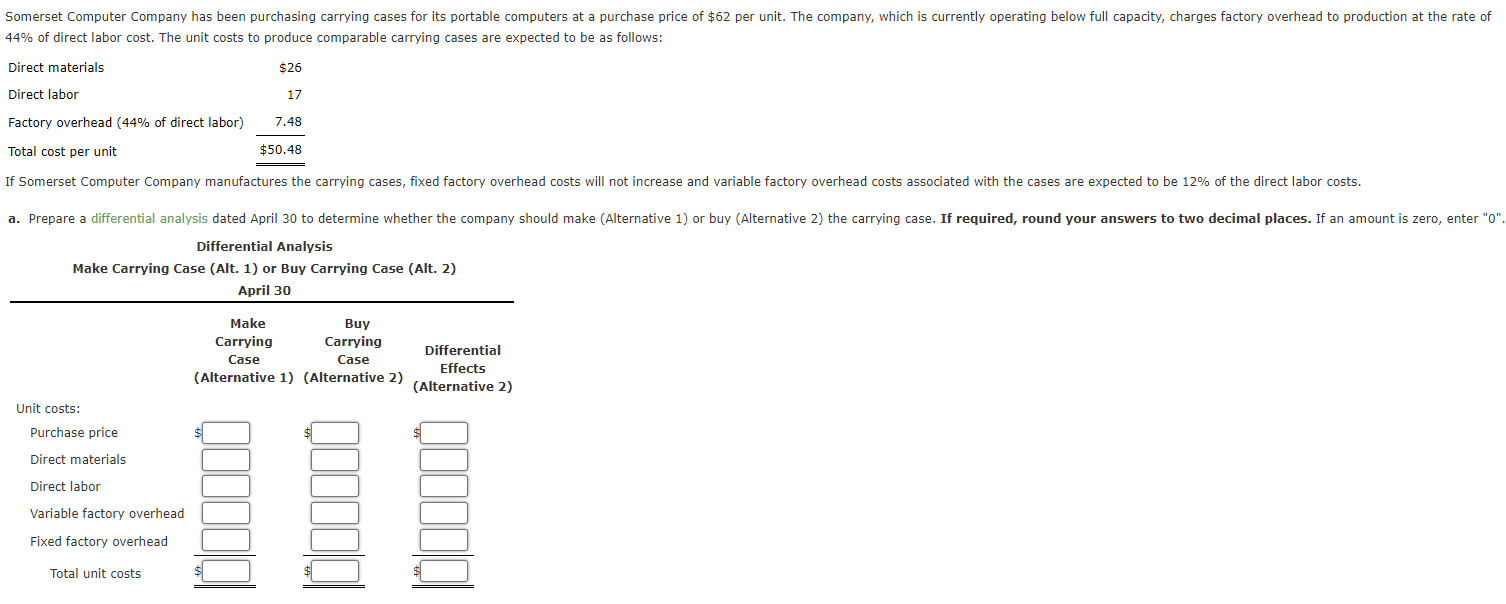  Somerset Computer Company has been purchasing carrying cases for its portable