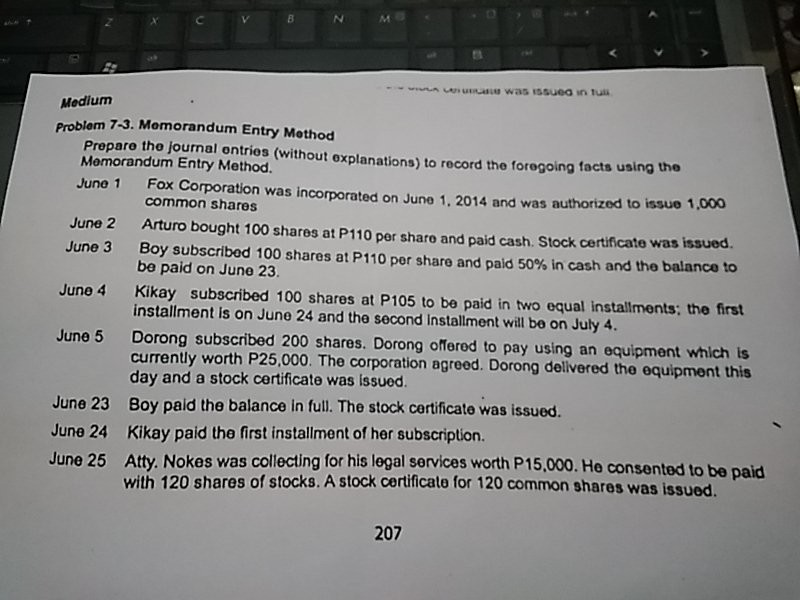  Please give correct answer, no guess. asap Medium Problem 7-3. Memorandum