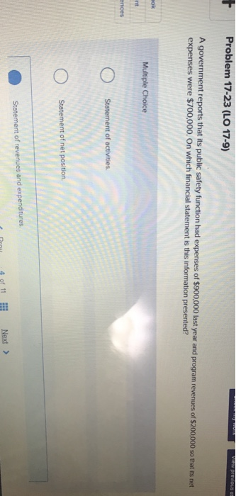  View previous en Problem 17-23 (LO 17-9) A government reports that