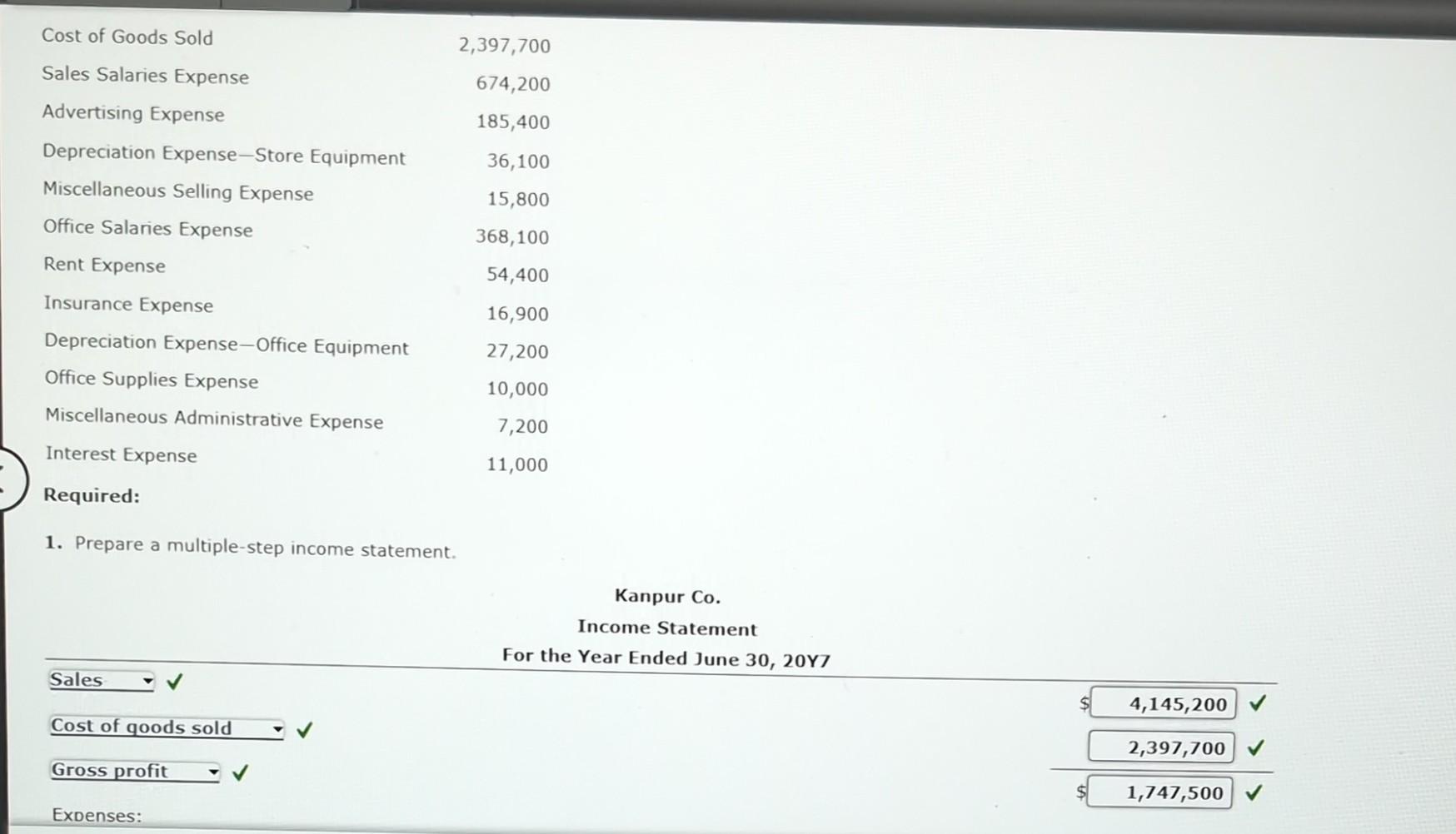 the note payable is $18,125. KANPUR CO. Balance Sheet June 30, 20Y7