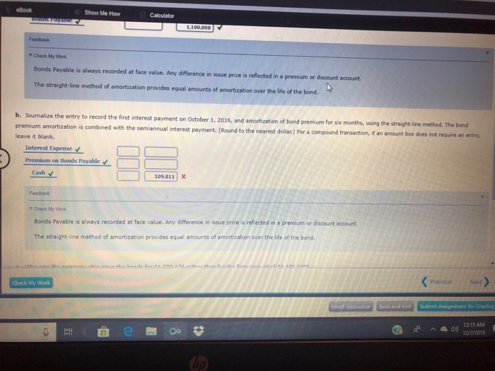  Show Me How Calculator " Check My Work Bonds Payable is