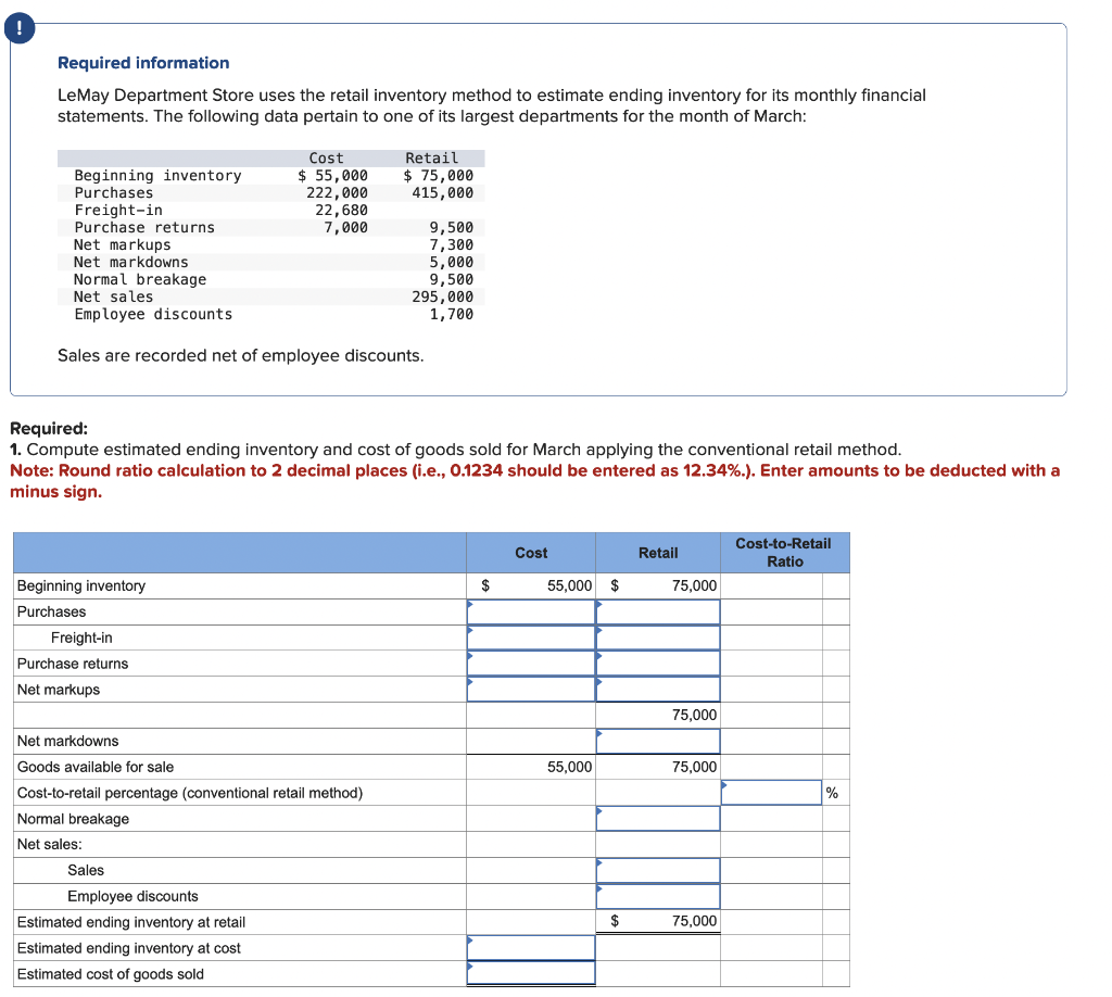  Required information LeMay Department Store uses the retail inventory method to