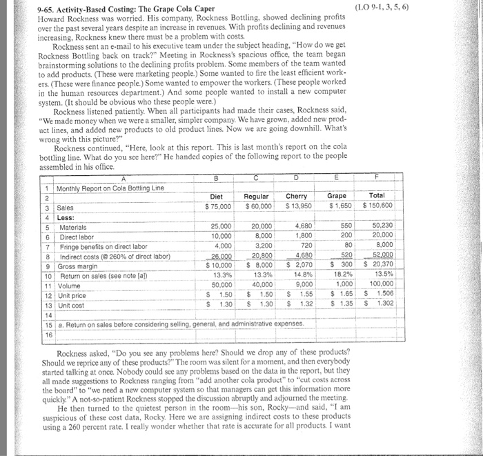  Could please answer 9-65 Activity-Based costing and also A,B,C,D (LO 9-1,