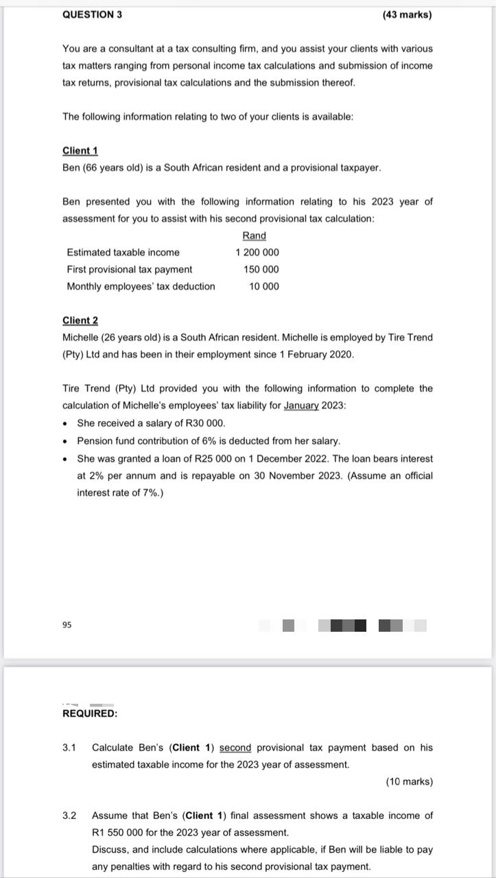 3.1 Calculate Ben's (Client 1) second provisional tax payment based on