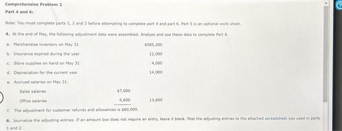  Comprehensive Problem 2 Part 4 and 6 : Note: You must