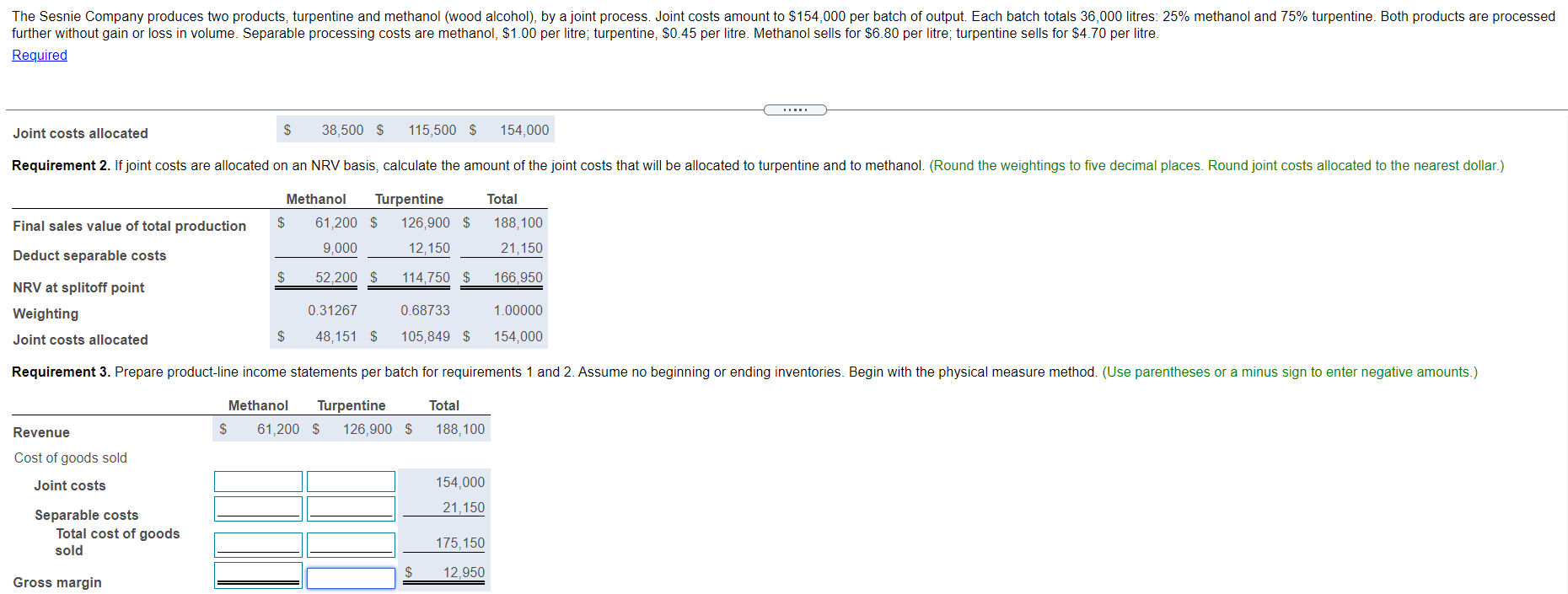 allocated based on a physical measure (number of litres at splitoff point)